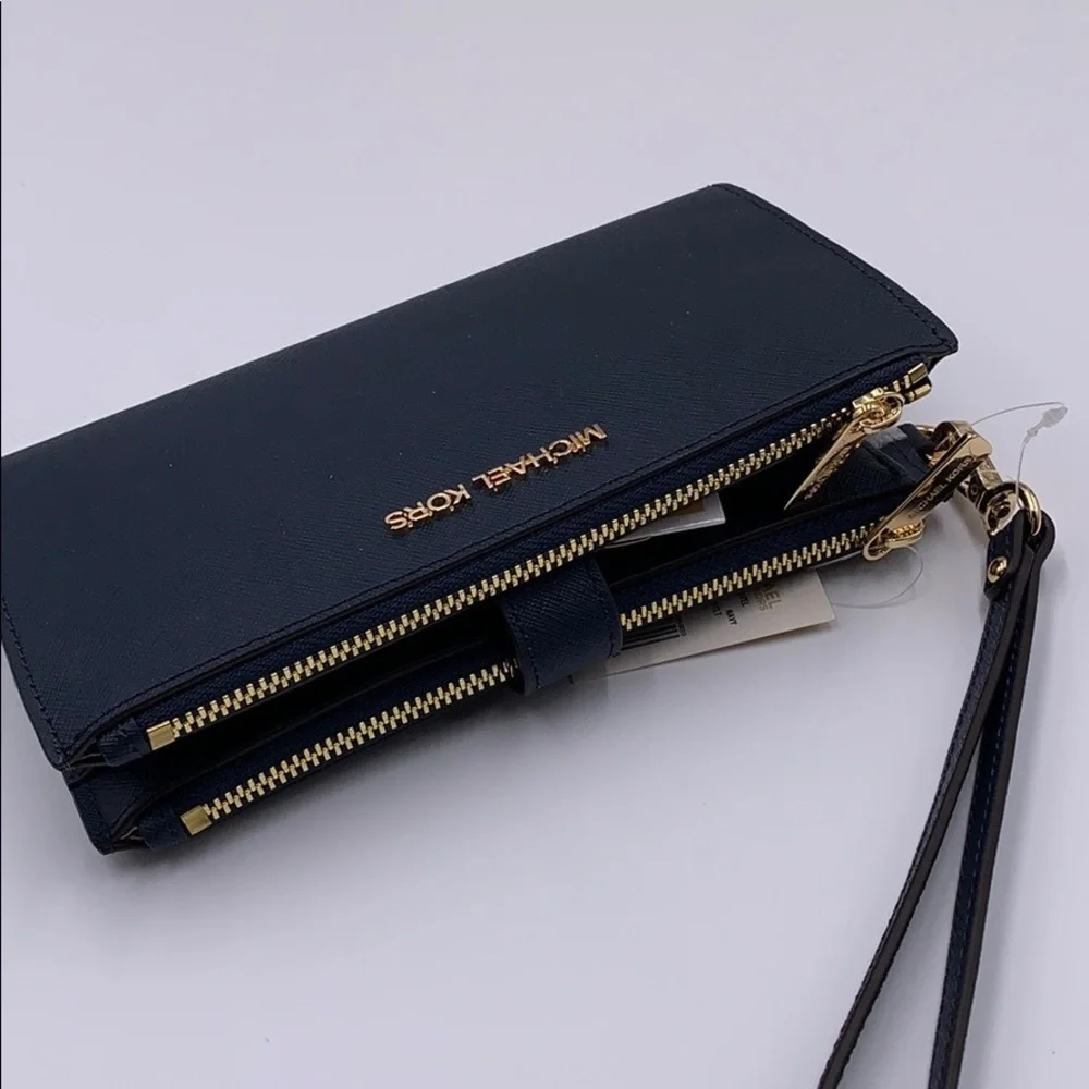MICHAEL KORS LG DOUBLE ZIP WRISTLET NAVY